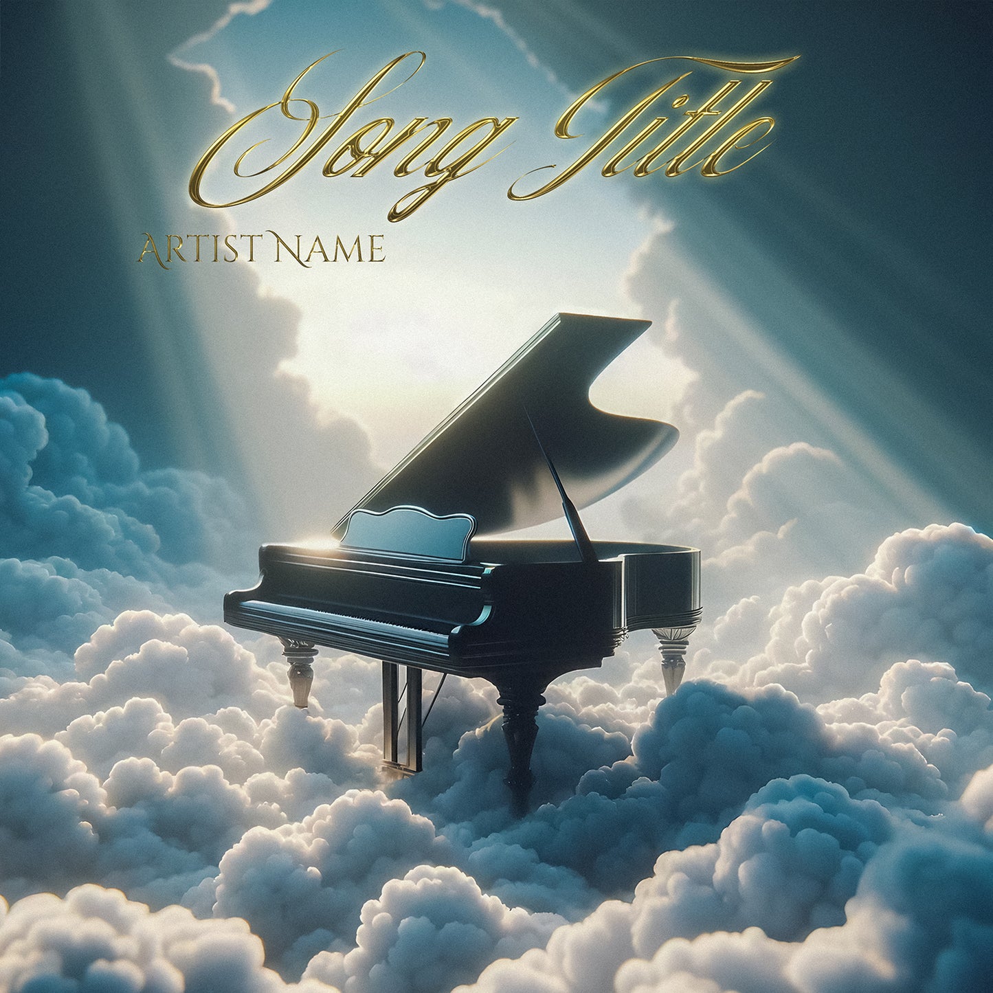 Grand piano in clouds heavenly music cover art