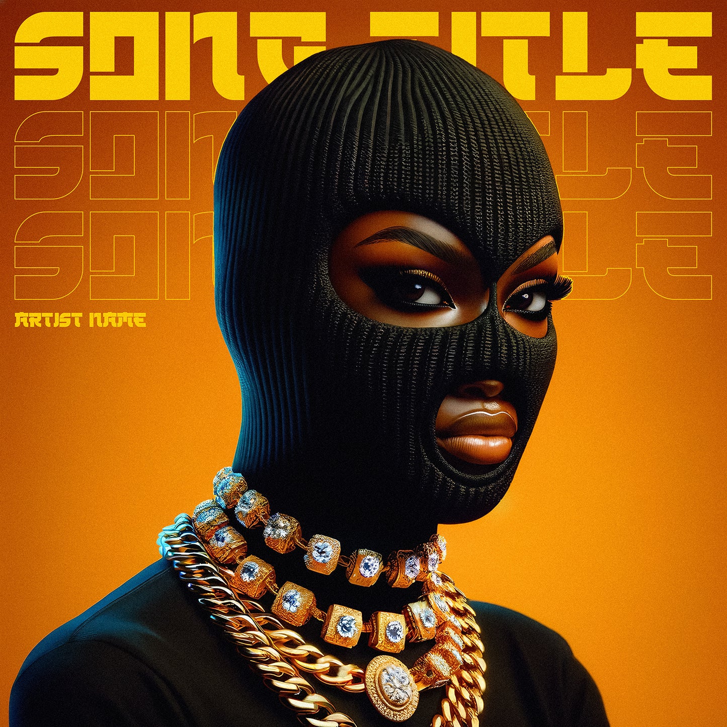 3D render of girl with diamond chains music cover art