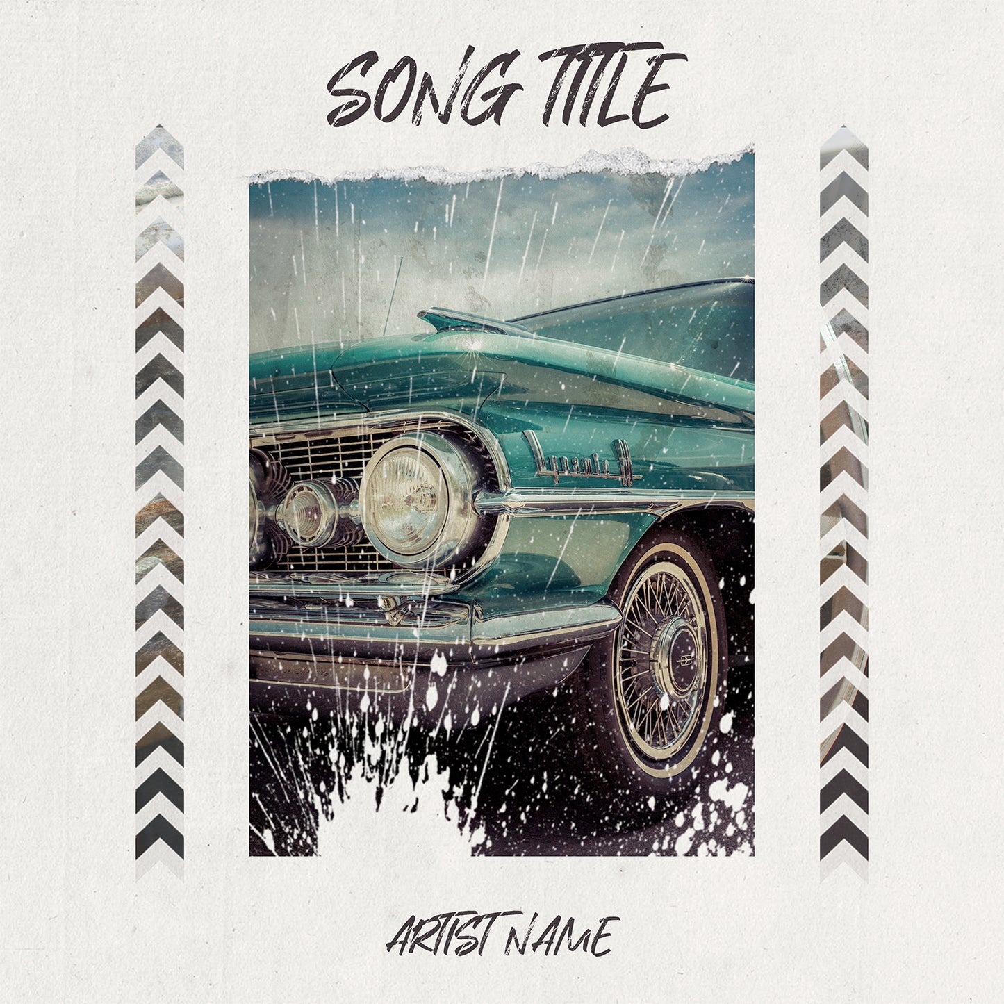 Torn photo of old blue car summer vibe cover art