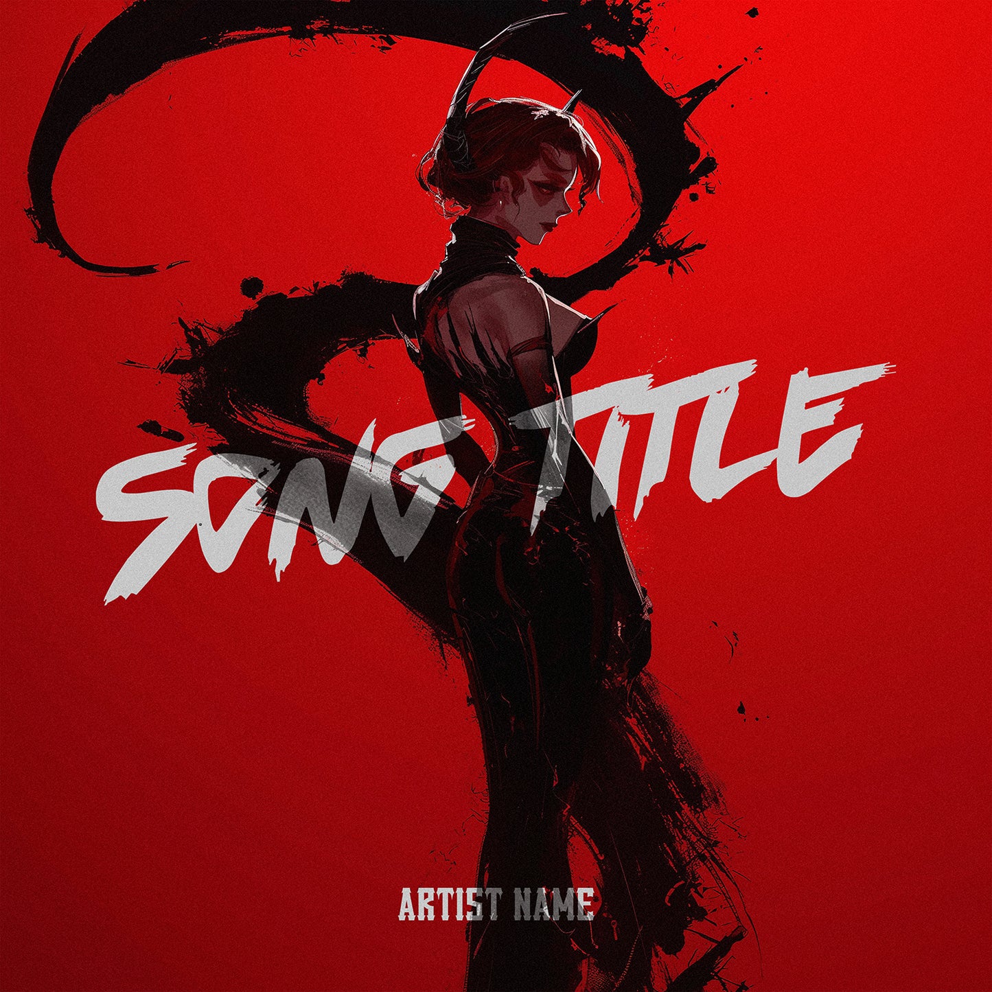 Anime devil girl against red background cover art