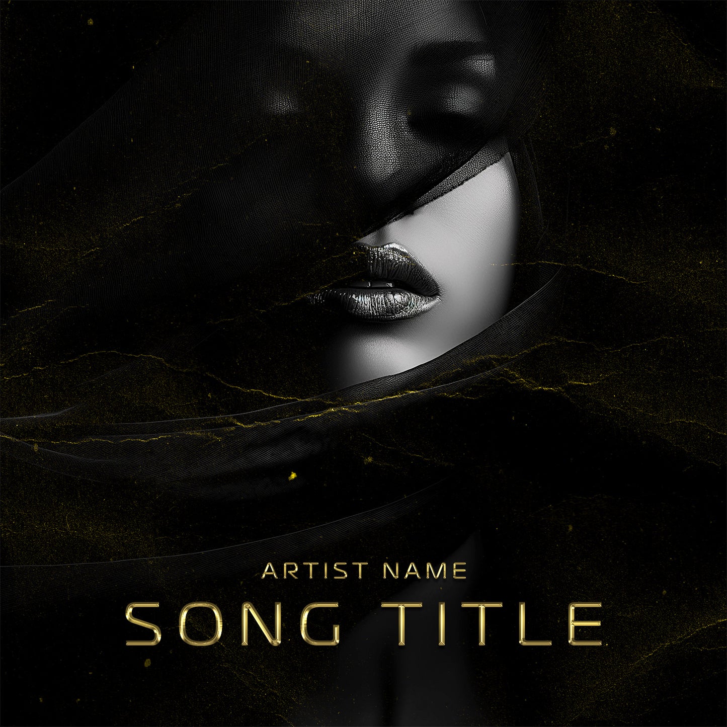 Blacked-out woman with gold texture photography cover art