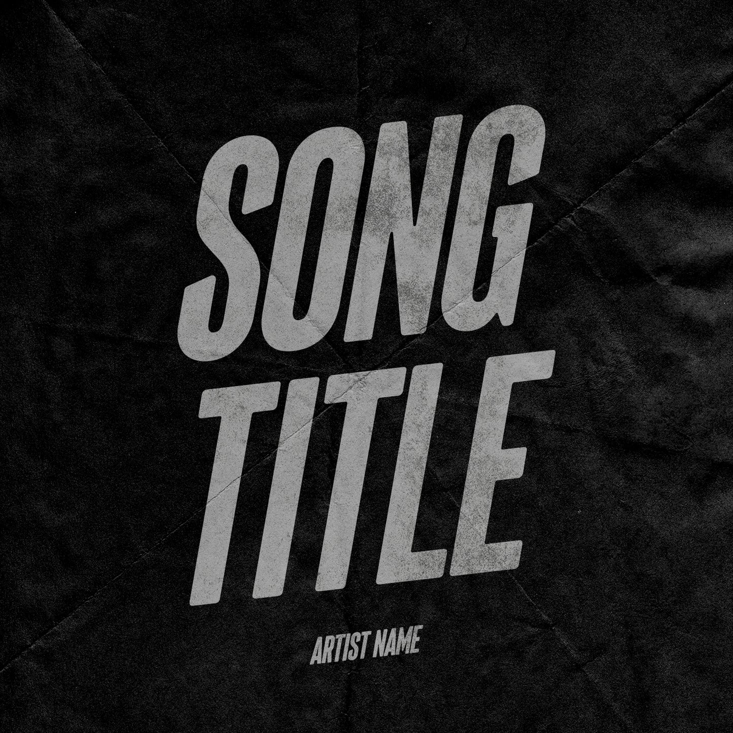 Bold white grunge letters on black music cover art