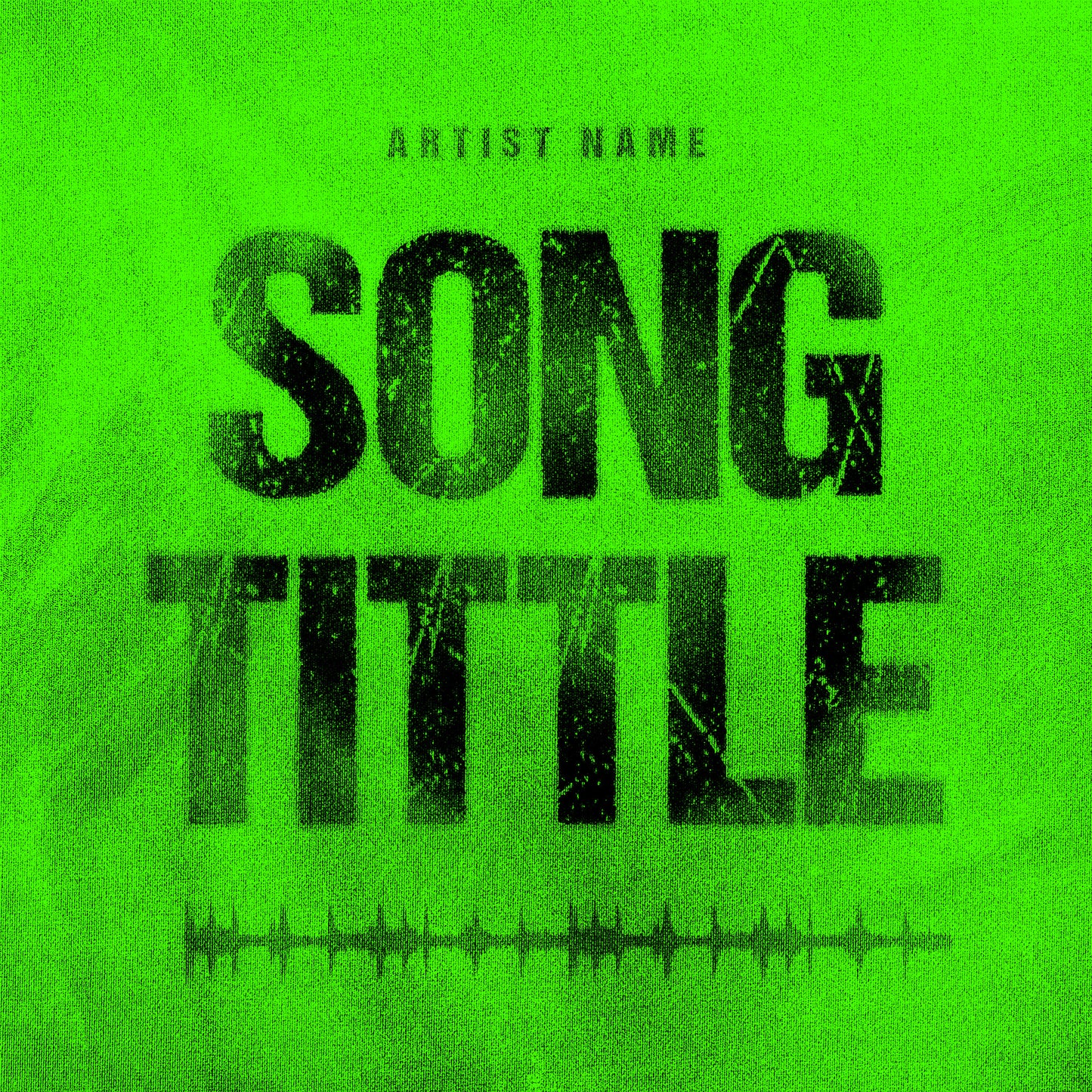 Grungy bold text on a lime green background cover art design.