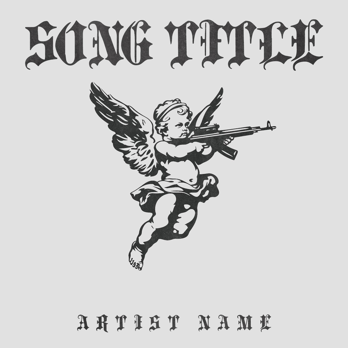 Baby angel with rifle stencil art cover