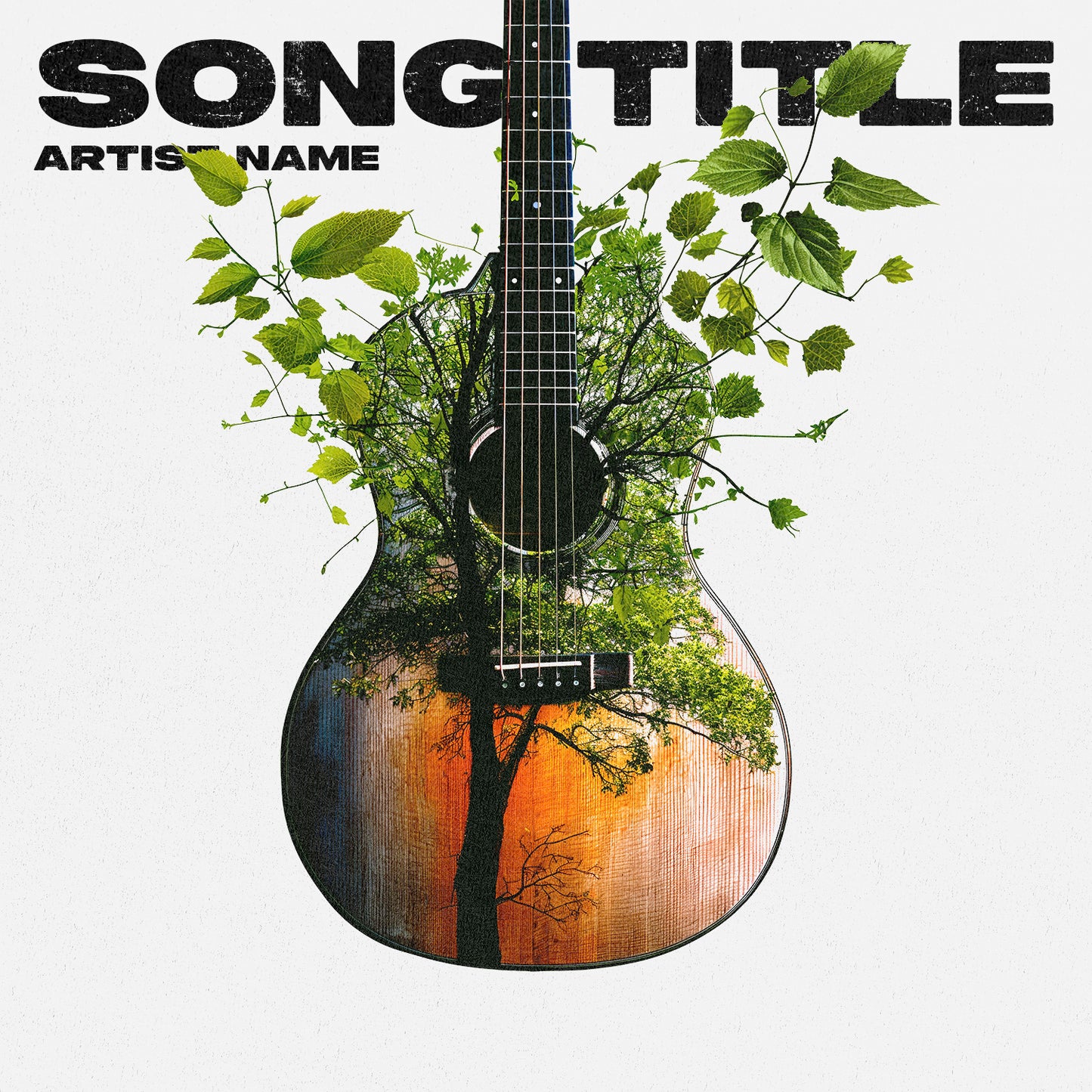 Tree growing from guitar realistic digital art