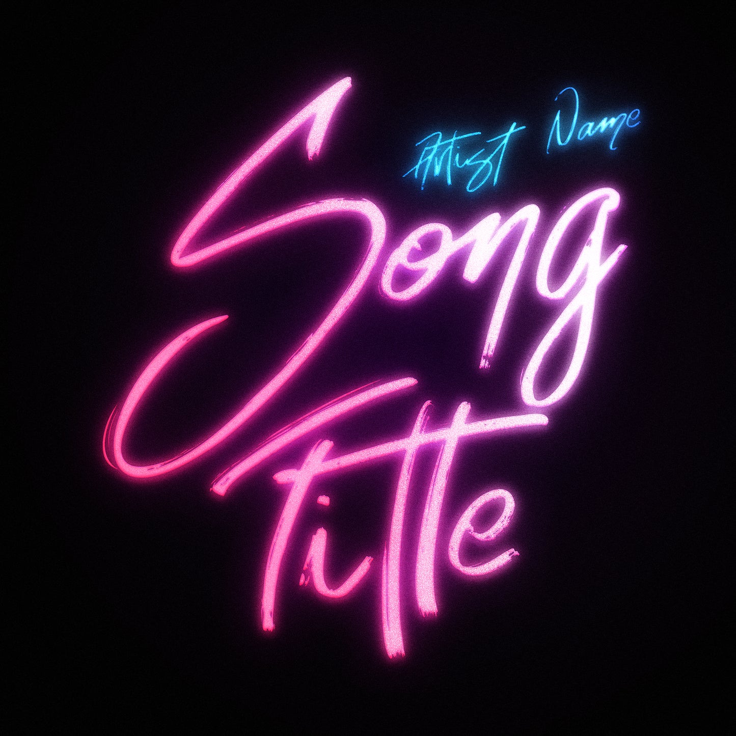 Glowy neon handwriting on black background music cover art