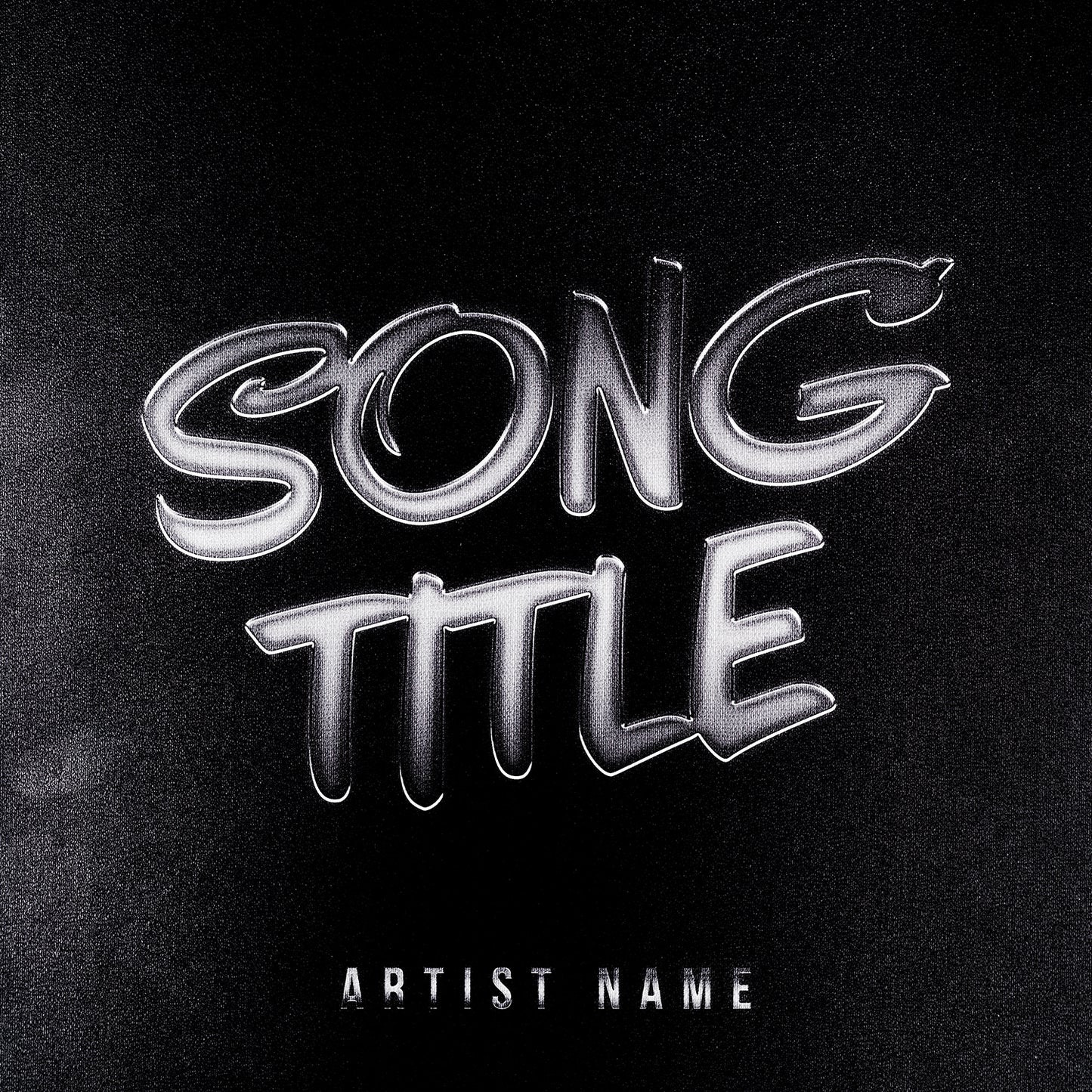 Silver font song title on black background minimalist grunge cover art