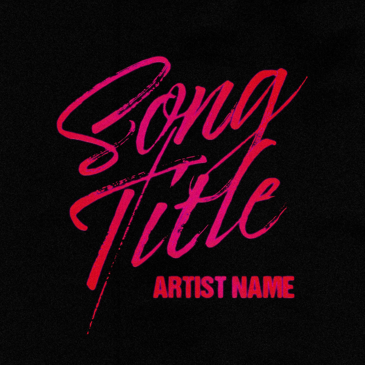 Neon pink brush font song title on dark grunge background retro digital cover art