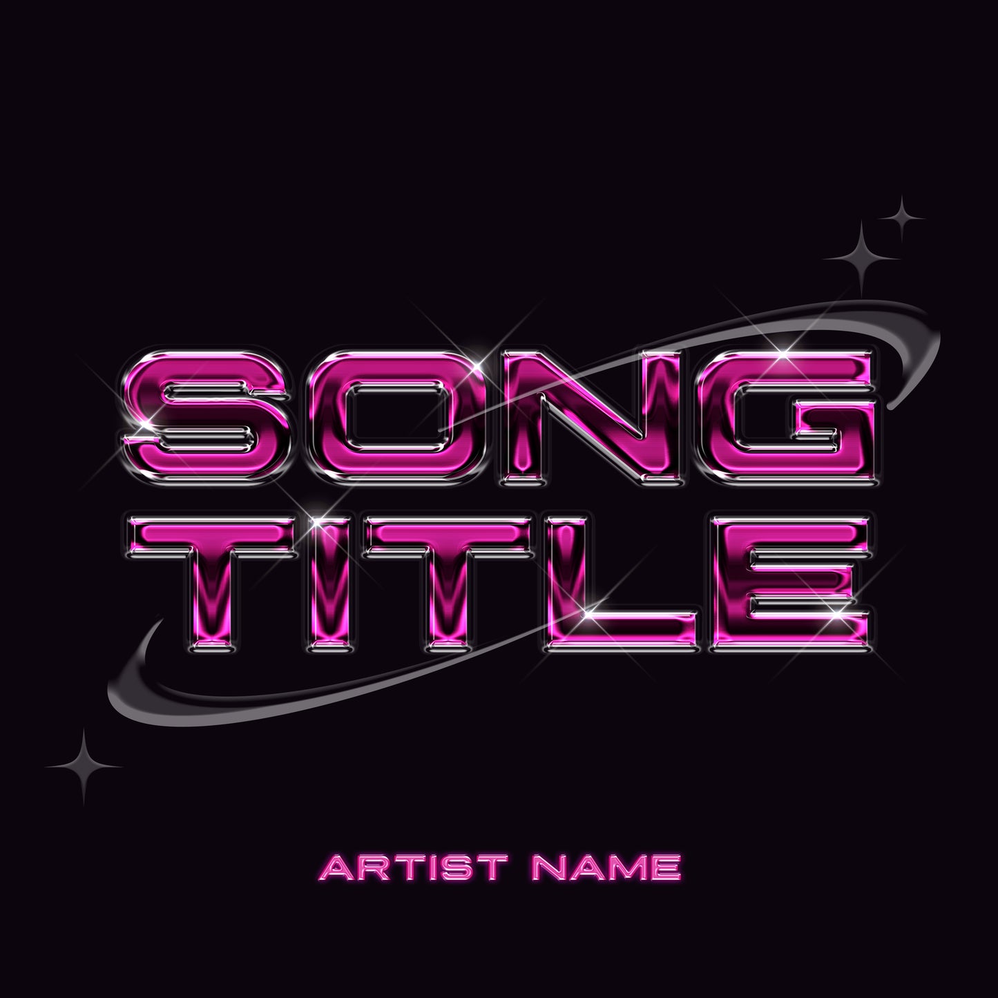 Purple chrome typography on black song cover, exuding elegance and boldness.