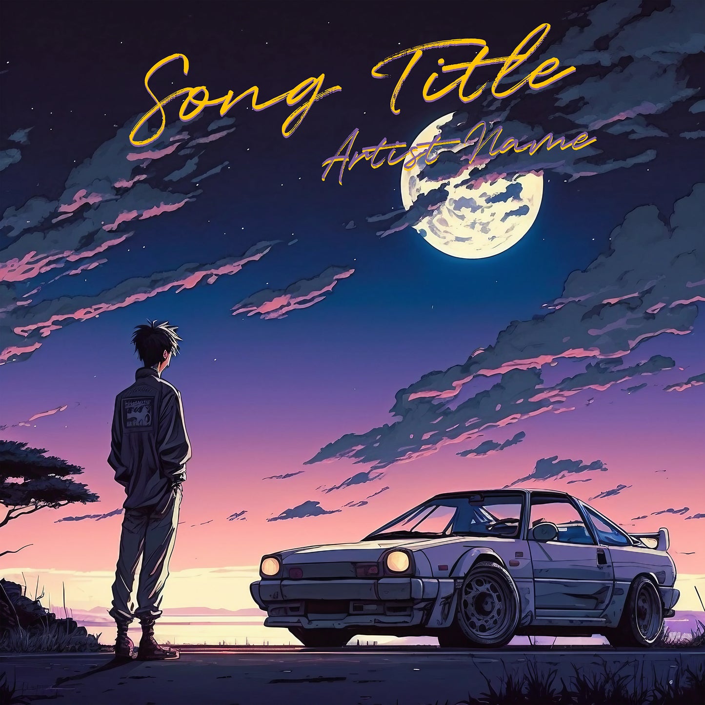 Anime sunset car cover art