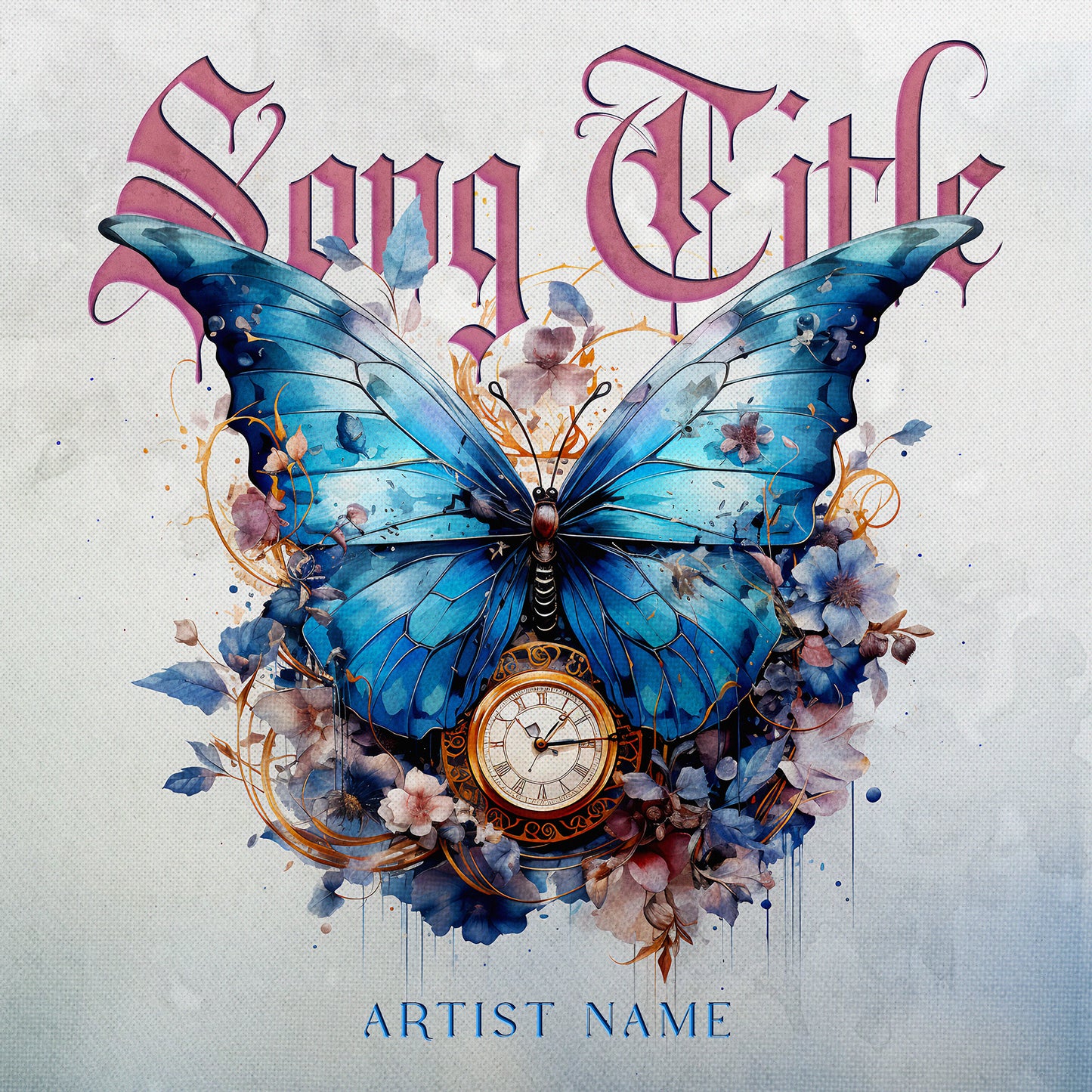 Butterfly clock surreal digital collage for album art