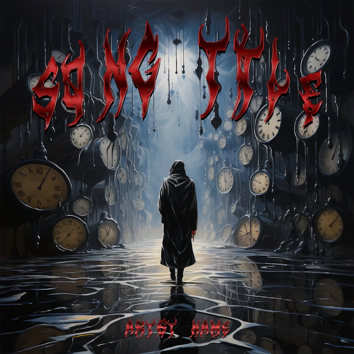 A man in the room of old clocks, time hunter, premade art for music, album cover