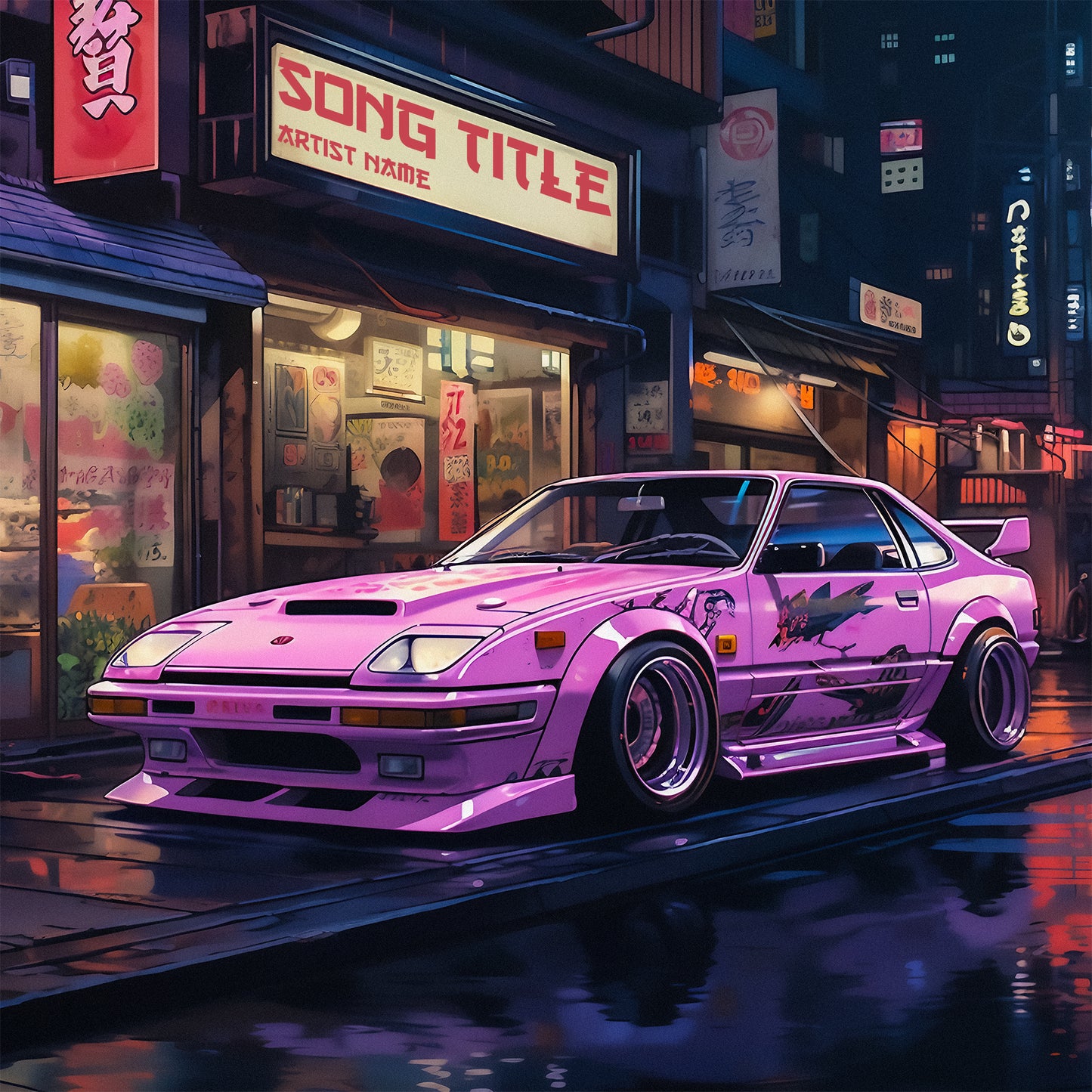 tokyo drift sports car neon tokyo anime cover art