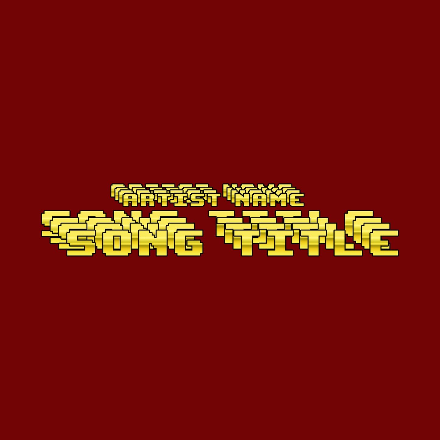 Gold 8-bit font on burgundy cover art design, capturing the essence of digital nostalgia.