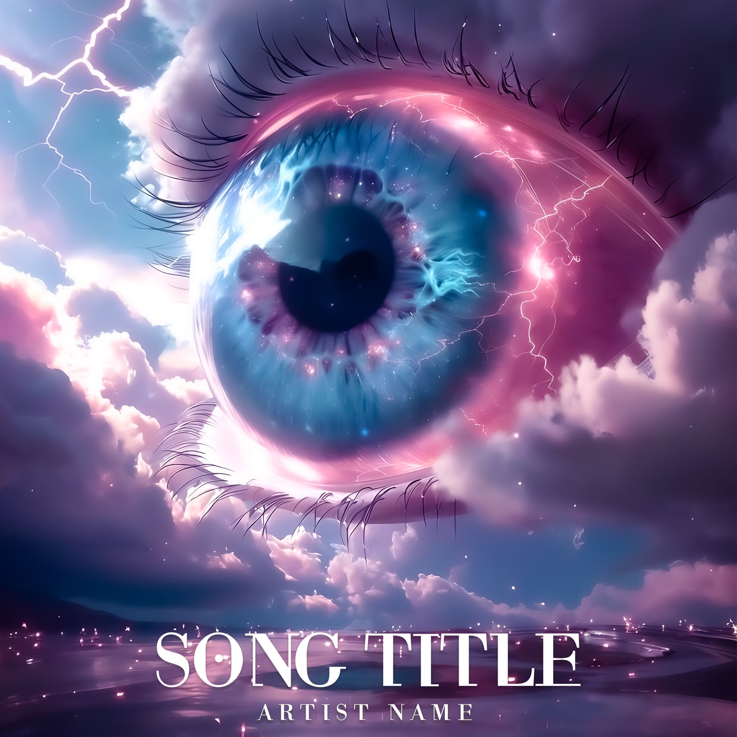 Mesmerizing eye surrounded by clouds over ocean - Cover Art Design