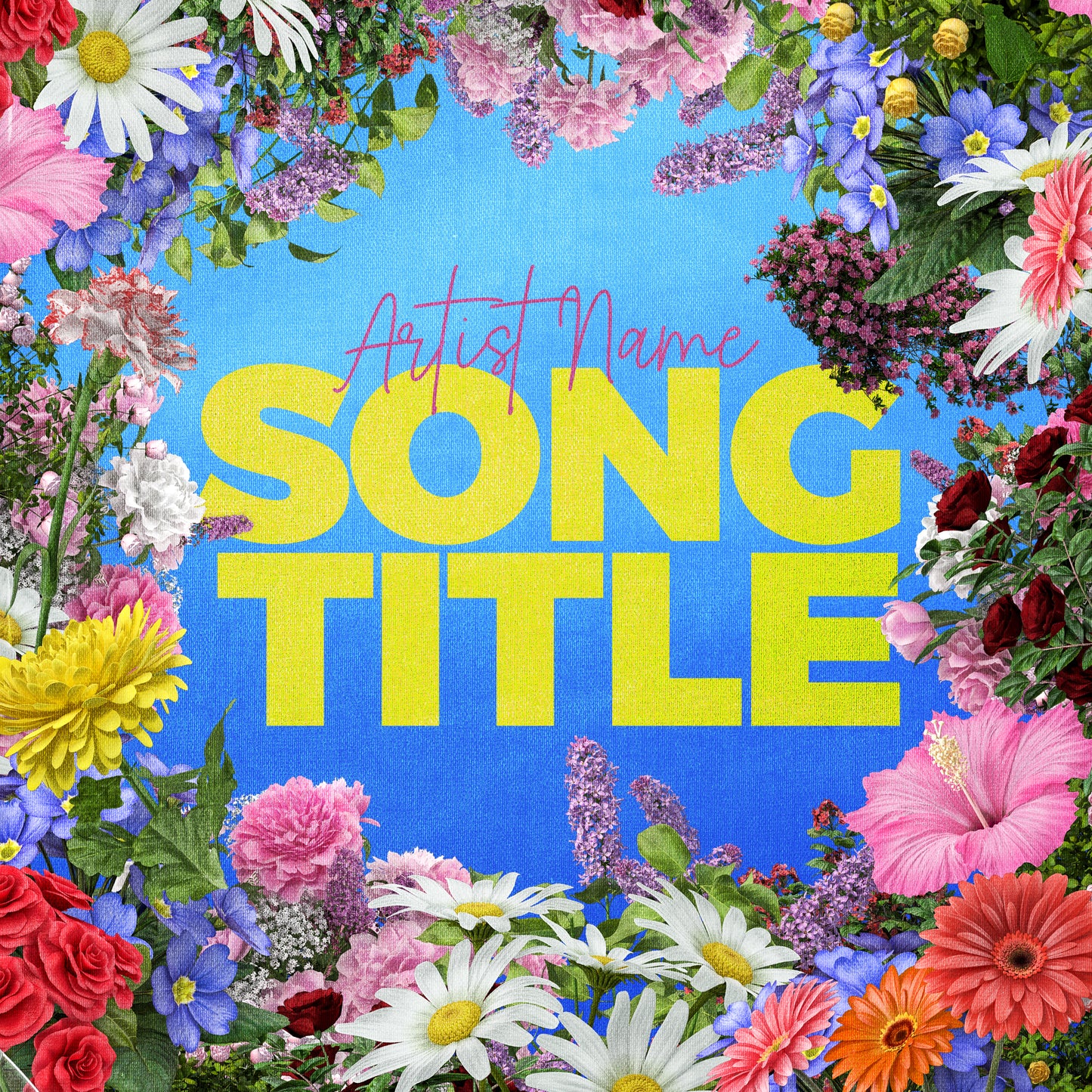 Bold typography surrounded by a collage of different types of flowers cover art, embodying the harmonious convergence of nature and design.