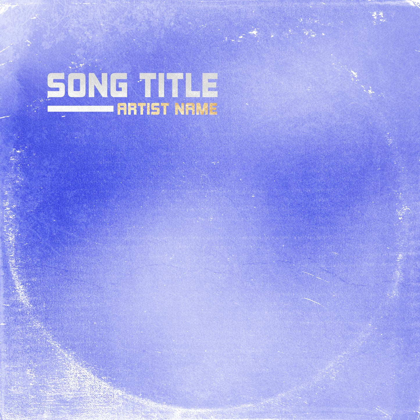 Vintage-inspired grunge piece with small bold typography on a blue background cover art, embodying the charm of a bygone era.