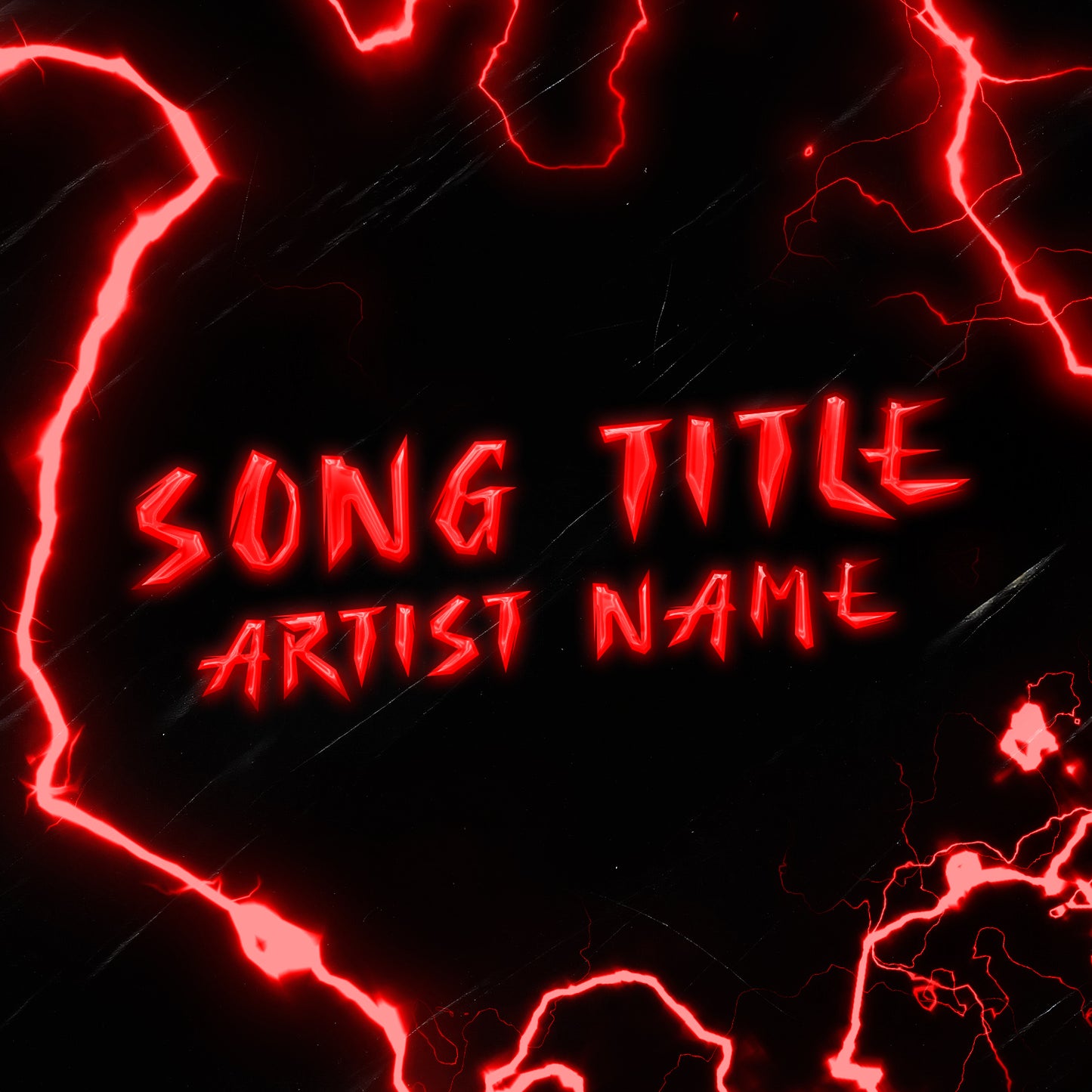 Jagged red lightning on dark background with neon text - Cover Art Design