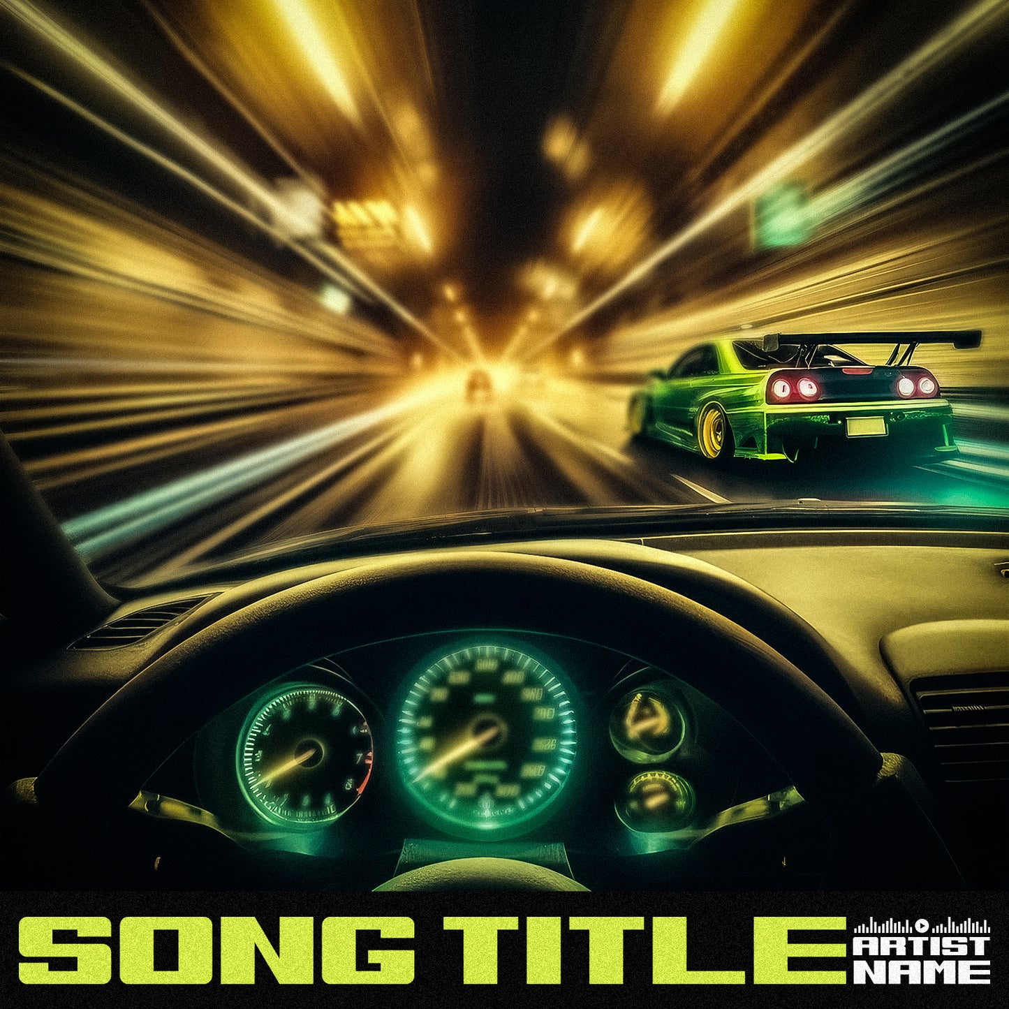 Dashboard view of street racing through tunnel – Cover Art Design