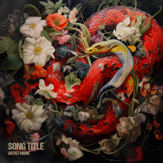 Snakes and serpents, blossoms and flowers, collage, digital collage, cover art for music