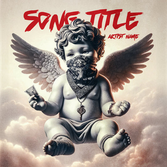 Baby statue with gang bandana and chains cover art