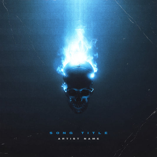 Album cover with a blue flaming skull design on a dark background
