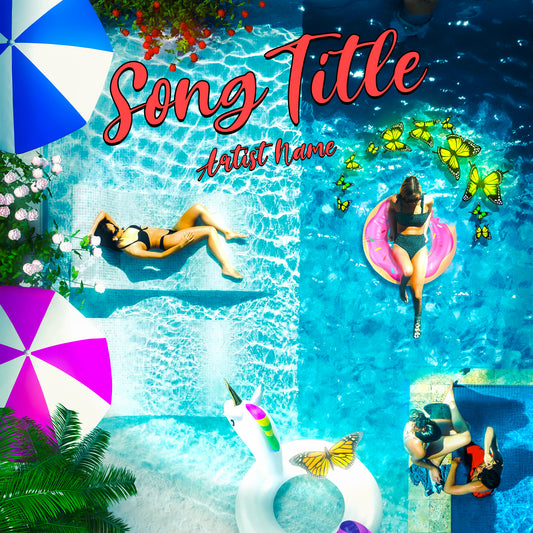 Top-down view of a summer pool party mixtape cover artwork.