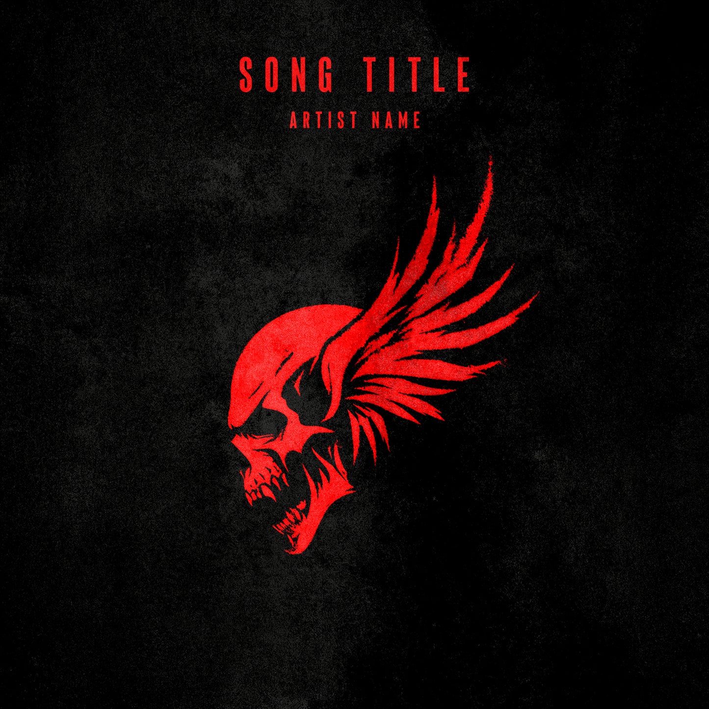 Skull with wings illustration on red and black background cover