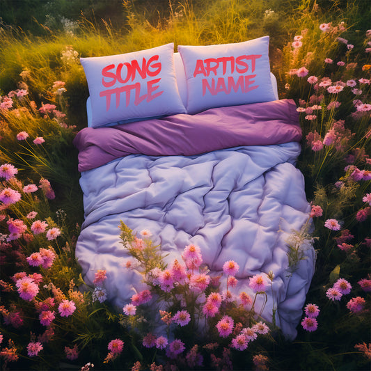 Top-down view of a bed in flower field mixtape cover.