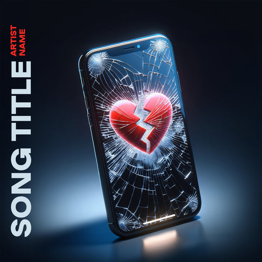 Broken heart emoji on cracked screen music cover art