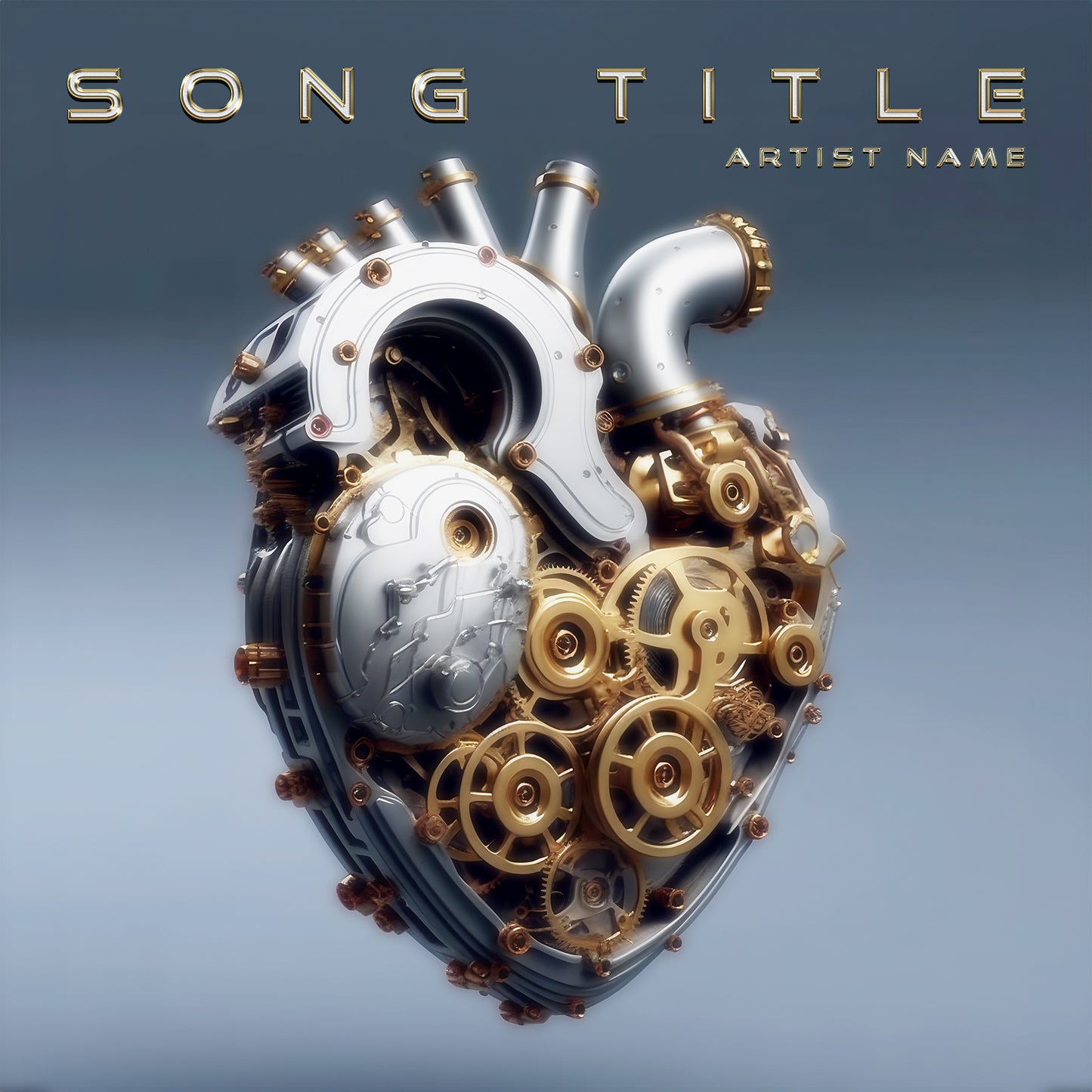 3D rendered mechanical heart with gears cover art for music.