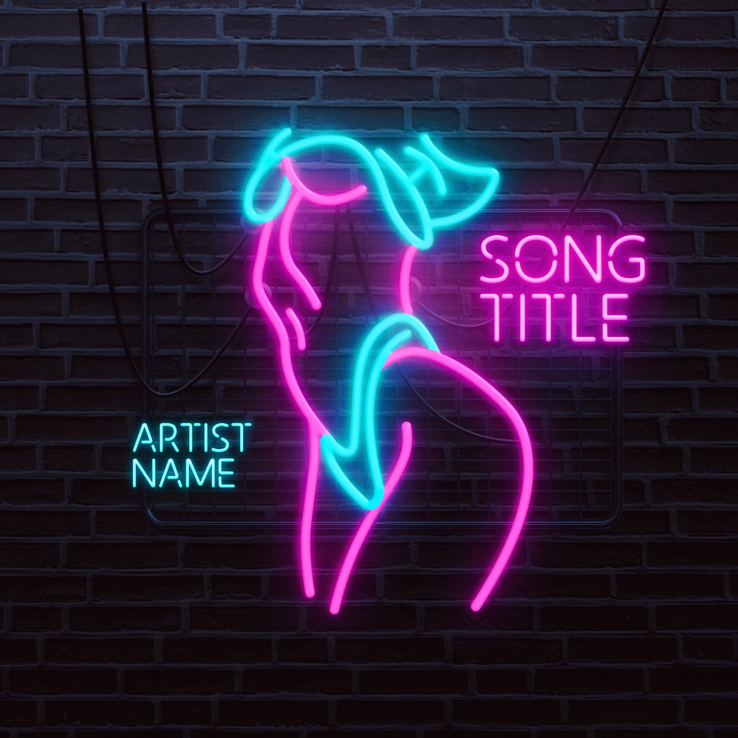  Neon sign of woman's body on brick wall album cover