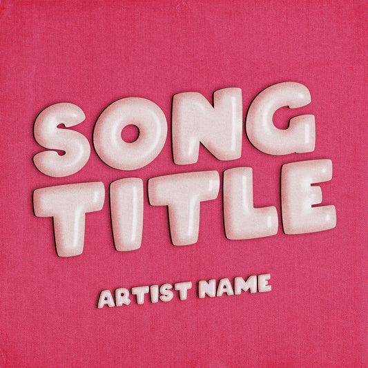 Bubbly 3D font on pink silk background song cover design.