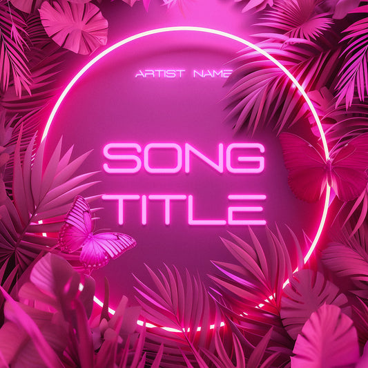 Neon typography surrounded by pink flowers – Cover Art Design