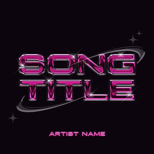 Purple chrome typography on black song cover, exuding elegance and boldness.