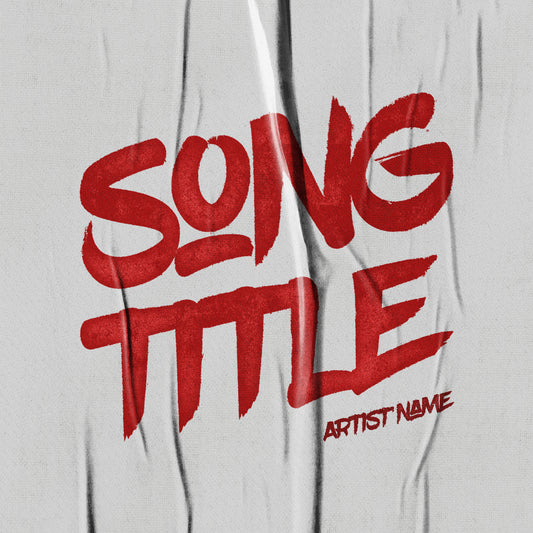 Red brush font on a white background song cover design.