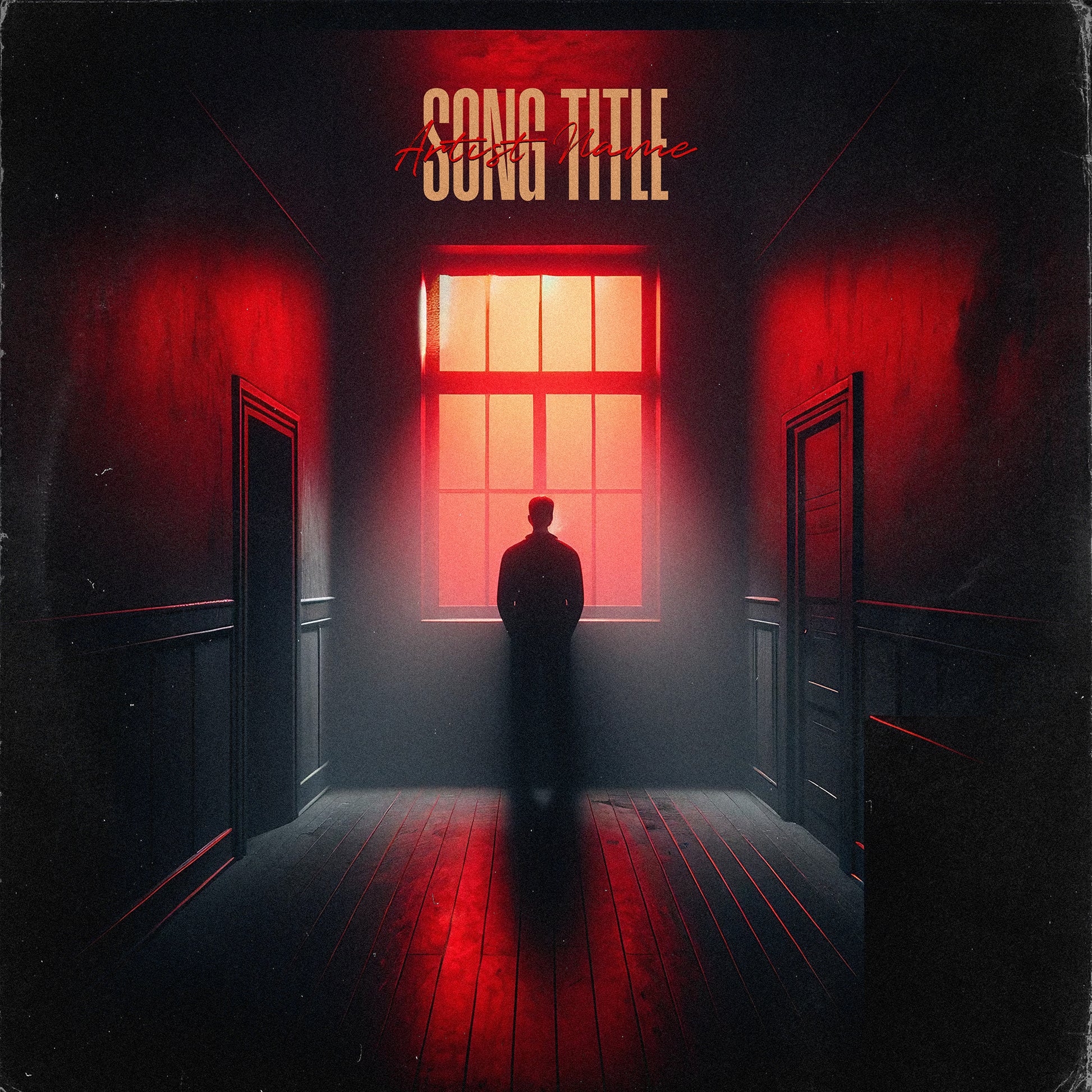 Silhouette in red room spooky music cover art