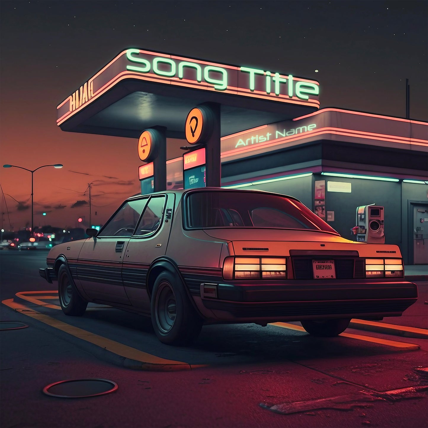 80's station, retro gas station cover art