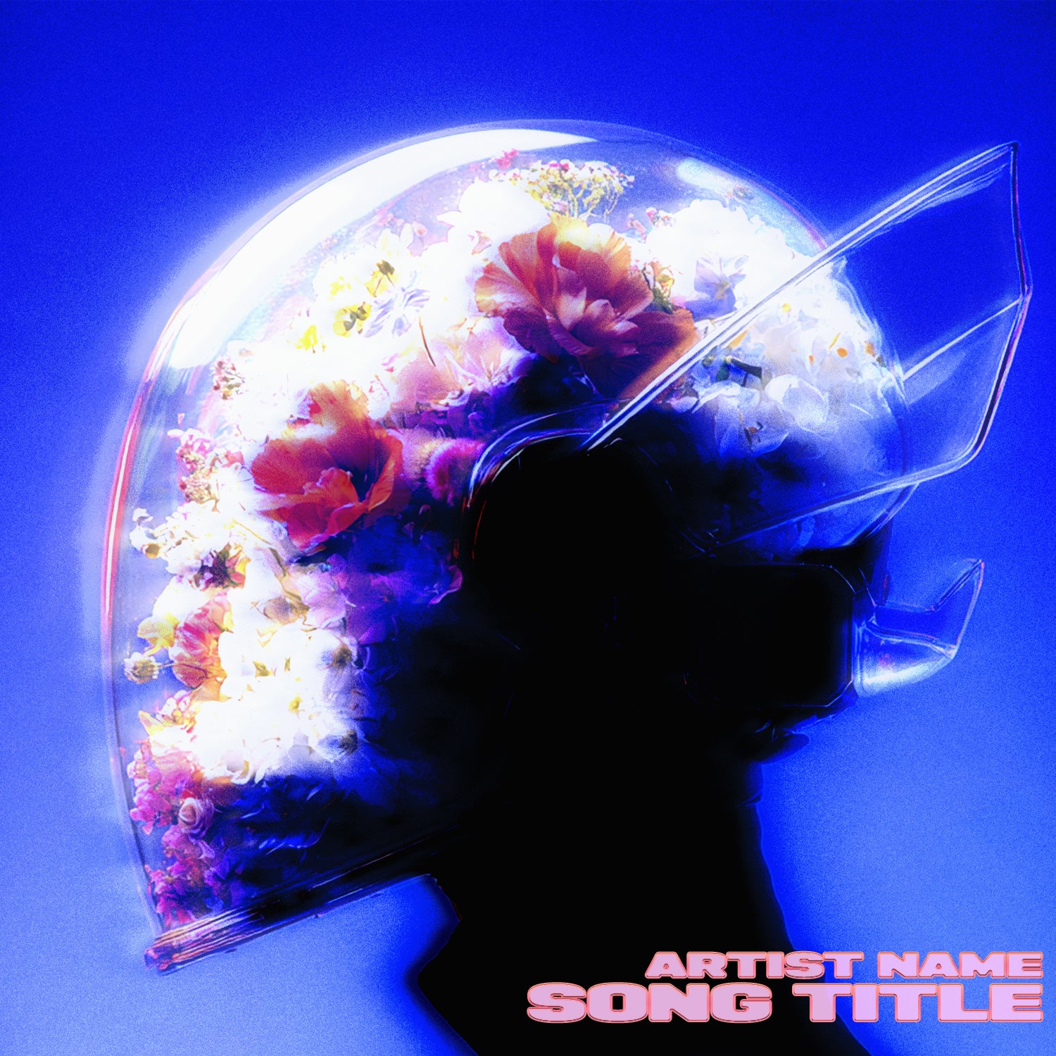 Album cover with floral design and text on a blue background