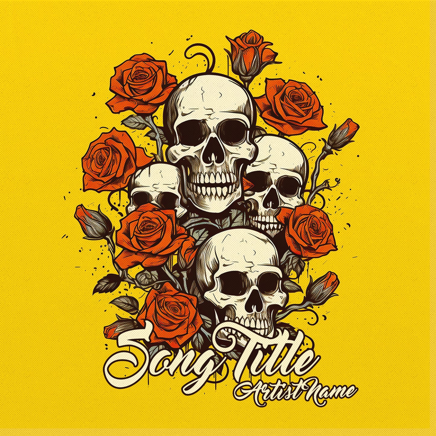 Skulls and roses grungy digital illustration album artwork