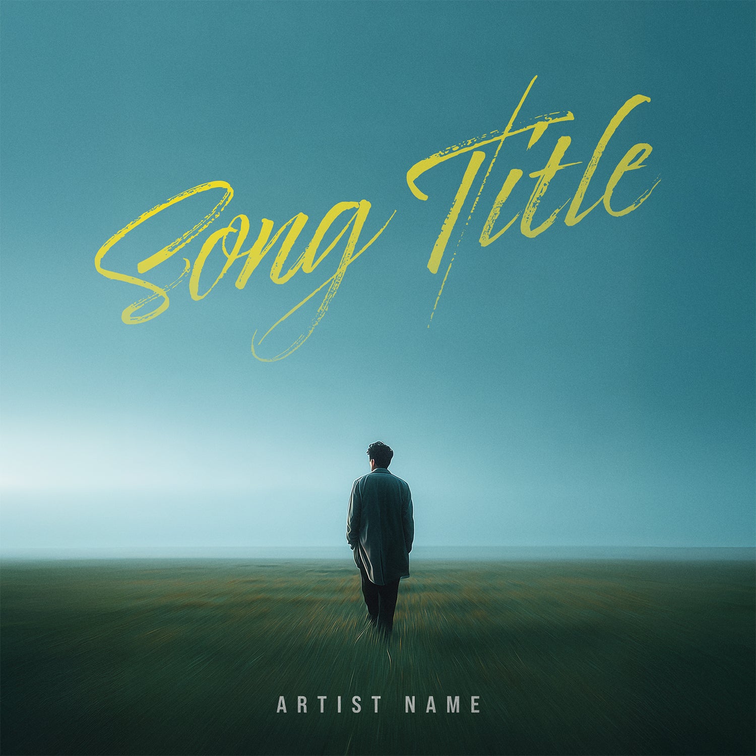 Album cover with a person standing in a field and 'Song Title' and 'Artist Name' text.