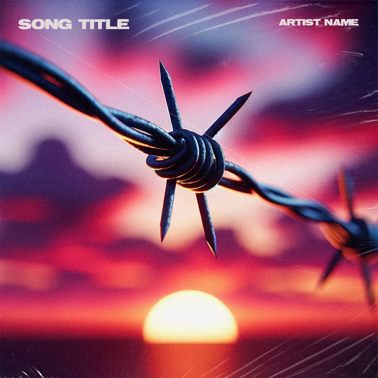 Barbed wire with sunset retro music cover art