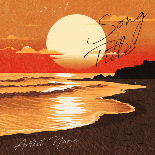  Minimalist illustration of a sunset over a surfer's beach in beige tones cover art, embodying tranquility and serenity.