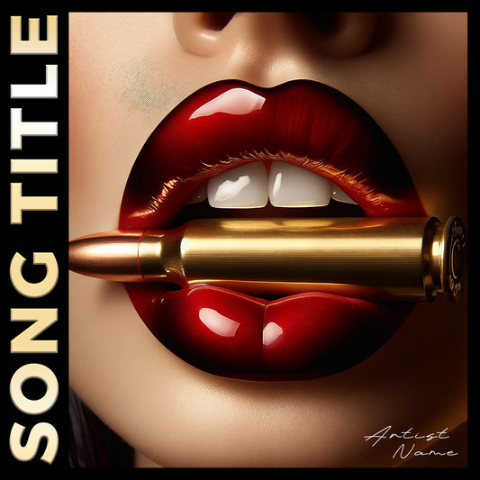 Woman with red lips biting a bullet – Cover Art Design