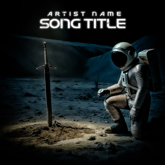 Astronaut kneeling before sword - Cover Art Design