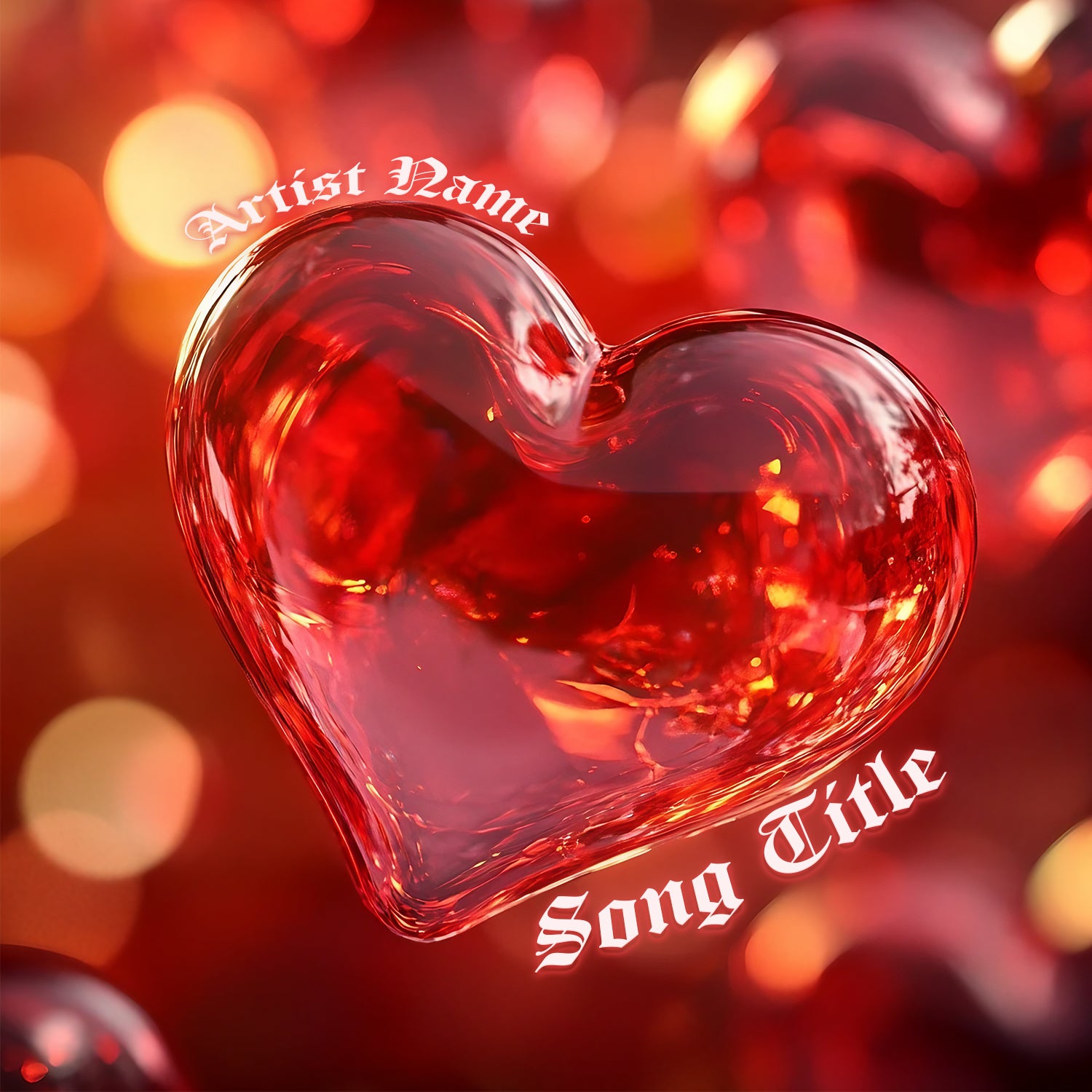 Glossy red heart with bokeh highlights in red and gold