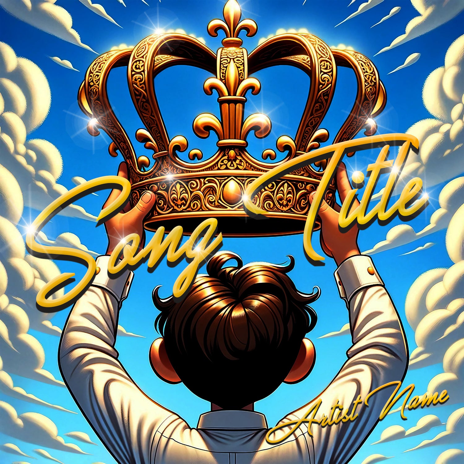 Young boy holding up crown in cartoon style – Cover Art Design