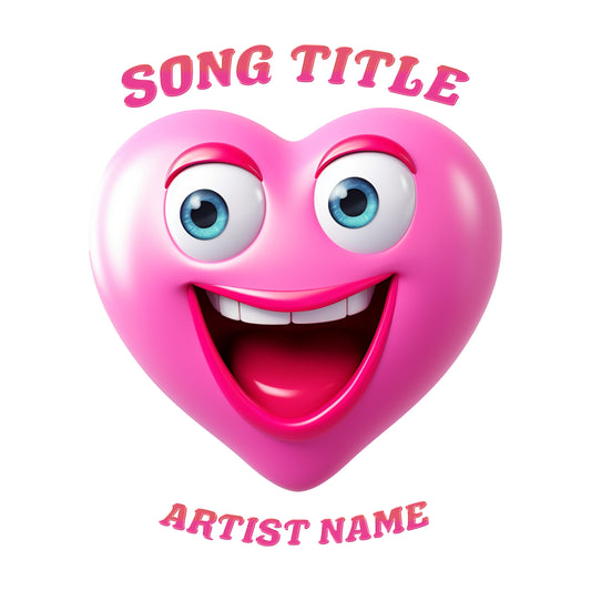 Pink animated heart with eyes and mouth cover art, embodying a playful world of love and emotion.