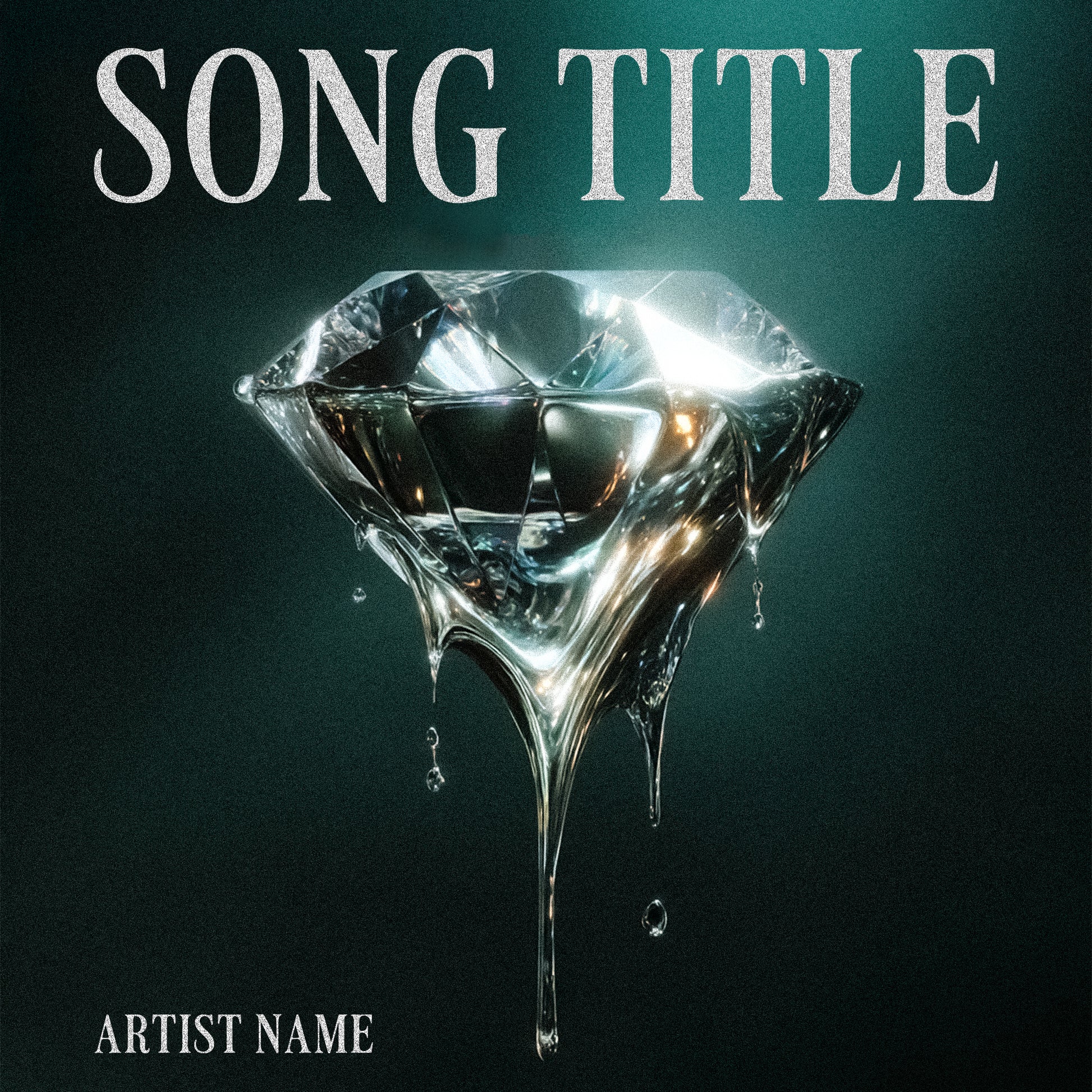 Melting diamond dripping against dark green background with metallic text