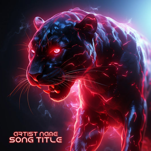  Panther with neon lights and neon red moonlight cover art, embodying a mesmerizing fusion of the natural and futuristic